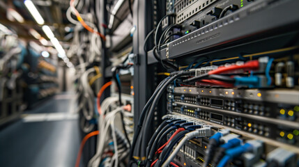 A large room with many wires and cables