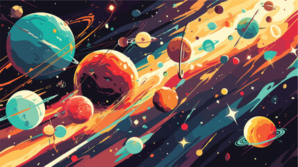 Colorful planets of Solar system arranged in horizo