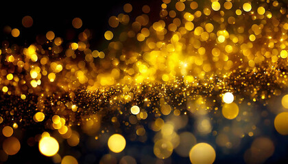Sparkling golden light. Gold glitter with a blurred background. texture.