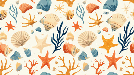 Colorful seamless pattern with seashells starfish m