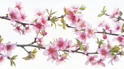 White background, branches full of pink peach blossoms, Close-Up(CU), hyperrealism