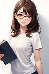メガネをかけて本を持った知的な女性　インテリ