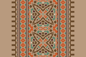 Beautiful vintage cross stitch traditional ethnic pattern.floral pixel art embroidery. Elegance background abstract Aztec beautiful seamless pattern for fabric,cloth,dress,carpet,curtain,sarong,batik.