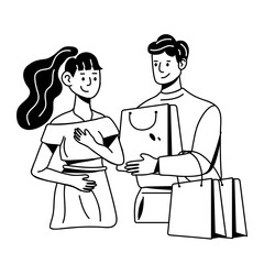 A glyph style icon of couple shopping 