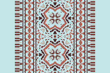Beautiful vintage cross stitch traditional ethnic pattern.floral pixel art embroidery. Elegance background abstract Aztec beautiful seamless pattern for fabric,cloth,dress,carpet,curtain,sarong,batik.