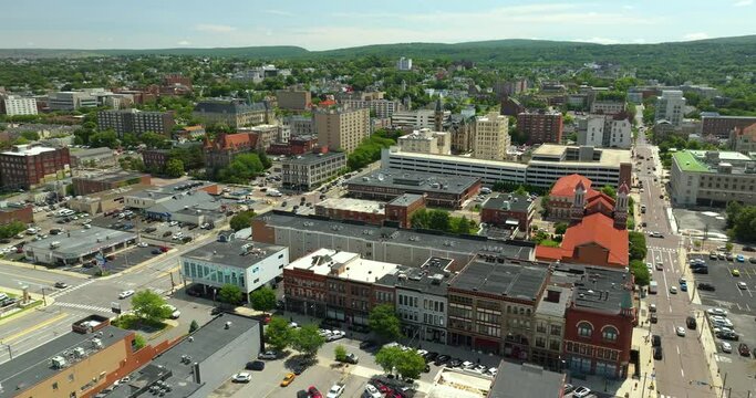 Old historic city architecture in North East USA. View from above of Scranton Pennsylvania