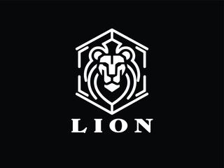 Hexagon Lion Logo Design Vector Template

