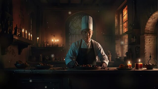 In a classic kitchen setting, a chef is hard at work preparing meals