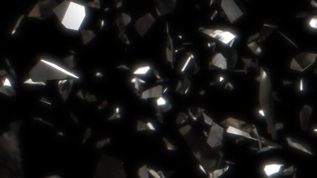 たくさんのガラスの欠片がゆっくり回転している映像Image of many pieces of glass slowly rotating CG