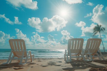 A pair of chairs summer tropical beach lapis ocean shore white sand vacation sunbathing island nature holiday clear sky weather coast seaside paradise maldives bali exotic sunny carribean