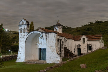 night photograph taken in 20 seconds long exposure of Cordoba landscape in Candonga, Argentina historic Jesuit church