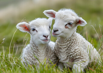 Obraz premium sheep grazing on green grass