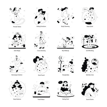 Pack of 16 Taboo Doodle Mini Illustrations 

