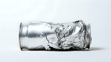 Image of a crushed aluminum can on a white background