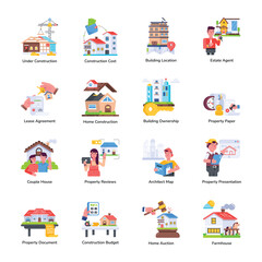 Modern Flat Icons Depicting Property Construction 

