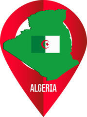 Obraz premium Map pin, country, marker pointer, Algeria, Algeria flag