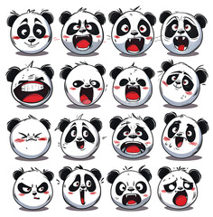 Cute panda emoticons on white background