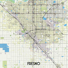 Fresno, California, USA map poster art - obrazy, fototapety, plakaty