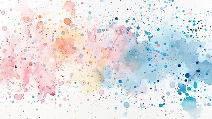 Vibrant abstract art with multicolored paint splashes and splatters on white background.