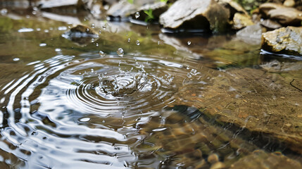 Fototapeta premium Raindrop Splash: Creating Ripples in Puddle