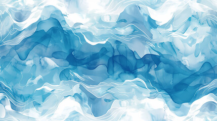 Obraz premium The water is blue and has a wavy texture. The waves are crashing against the shore. The sky is clear and the sun is shining. The water is calm and peaceful