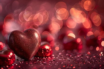 Valentine's Day festive lights background with hearts scene, chocolates, and love theme
