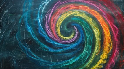 Spirals of colored chalk on a blackboard in a classroom - obrazy, fototapety, plakaty