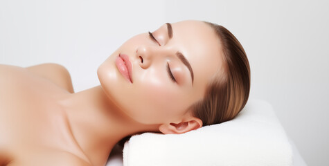 Obraz premium Stylish woman having facial massage in a spa salon