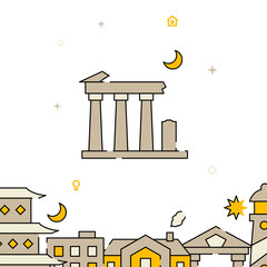 Greek Parthenon filled line vector icon, simple illustration, related bottom border.