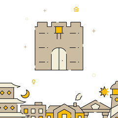 Gate, old fortress filled line vector icon, simple illustration, related bottom border.