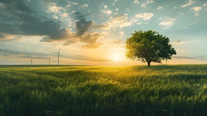 Integrating Wind Power with Smart Grid Technology for Sustainable Renewable Energy Solutions. Concept Renewable Energy, Smart Grid Technology, Wind Power Integration, Sustainable Solutions - obrazy, fototapety, plakaty