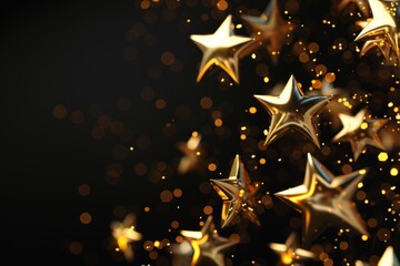 3D rendering of golden stars on black background. Generate AI image