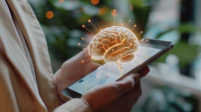 A person performing brain exercises using a braintraining app promoting the use of technology in biohacking for cognitive decline prevention. .