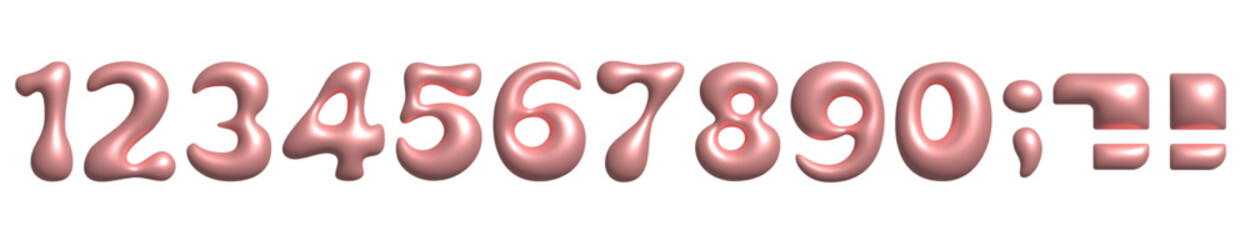 Bubbly 3D pink Realistic number in Y2K style. Playful design inspired by 2000s or 90s, inflated balloon letters. Trendy English type vector illustration