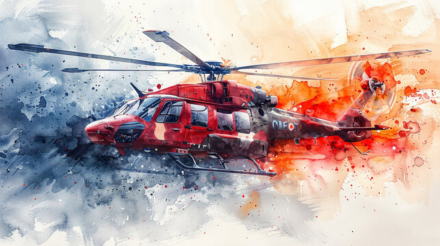 watercolor painted helicopter illustration