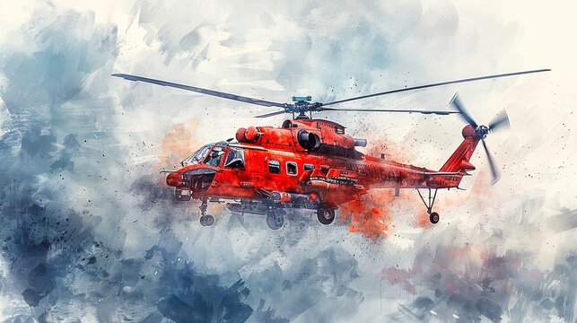 watercolor painted helicopter illustration
