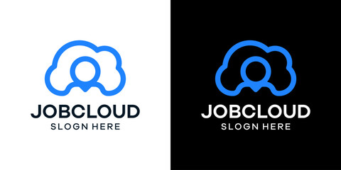 Cloud job logo design template. Cloud logo with people logo design graphic vector illustration. Symbol, icon, creative.