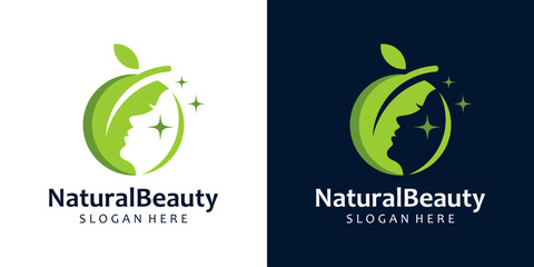 Nature beauty salon logo design template. Face girl with leaf logo design graphic vector illustration. Symbol, icon, creative.