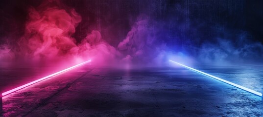 Abstract empty dark background with fog and neon light. Generate AI image