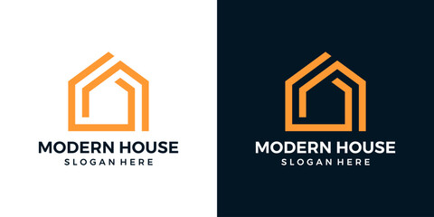 Modern house logo design template. Home building with line style design graphic vector illustration. Symbol, icon, creative.