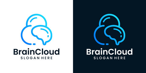 Cloud data logo design template with smart brain design graphic vector illustration. Symbol, icon, creative.