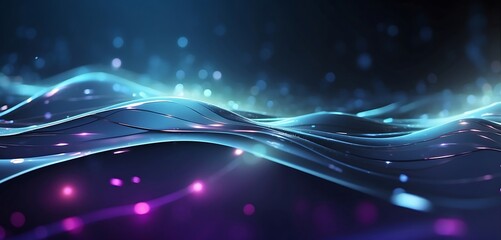Fototapeta na wymiar Glowing wavy lines with glowing particles. Digital background for tech,