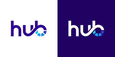 Hub logo design wordmark with data progress technology graphic design vector illustration. Symbol, icon, creative.