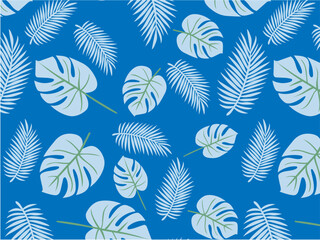 トロピカルなボタニカル柄のシームレスパターン（ブルー）