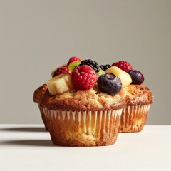 Two muffins with fruit on top