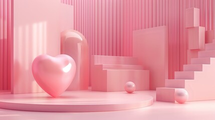 Pink Abstract Interior with Oversized Heart Structure