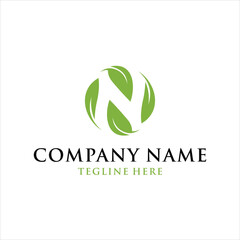 Letter N with circle Leaf Logo Design icon Template, design inspiration, vector