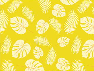 トロピカルなボタニカル柄のシームレスパターン（イエロー）