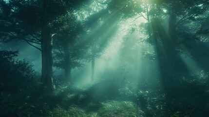 rays of light through the forest