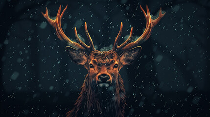 illustration of a deer in the rain flat style